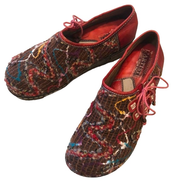 L’ARTISTE SPRING STEP ARGENTINA LEATHER CLOGS RED MULTICOLORED SIZE 6 - Picture 1 of 13